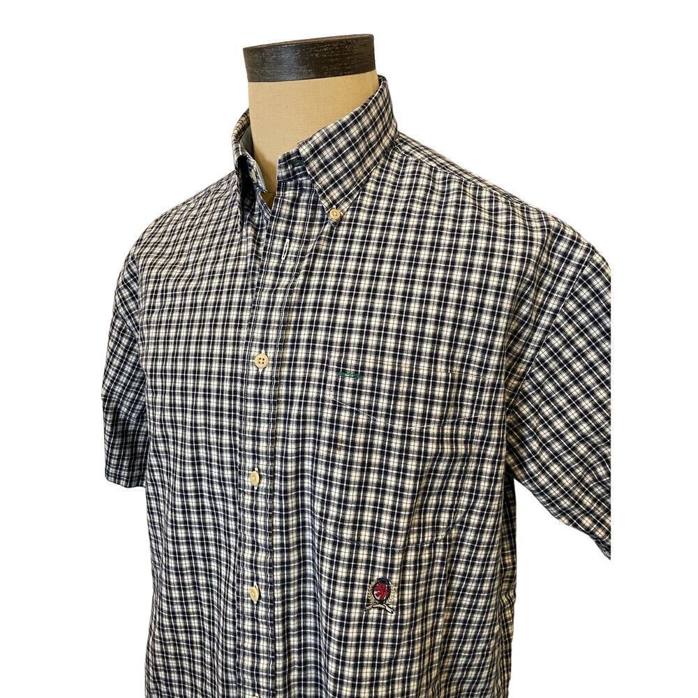 TOMMY HILFIGER Navy Plaid S/S Button Down Top Shirt Men's L
